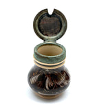 Salt Cellars, Pepper Shaker, Mustard Pot: James Macintyre Pottery "Agateware" Marbled Slipware Set, Staffordshire, c. 1860s