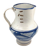 Large Hand-thrown Blue on White Stoneware Pitcher with Beautiful Staple Repair