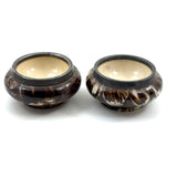 Salt Cellars, Pepper Shaker, Mustard Pot: James Macintyre Pottery "Agateware" Marbled Slipware Set, Staffordshire, c. 1860s