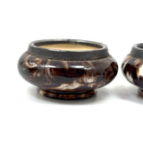 Salt Cellars, Pepper Shaker, Mustard Pot: James Macintyre Pottery "Agateware" Marbled Slipware Set, Staffordshire, c. 1860s