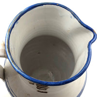 Large Hand-thrown Blue on White Stoneware Pitcher with Beautiful Staple Repair