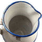 Large Hand-thrown Blue on White Stoneware Pitcher with Beautiful Staple Repair