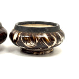 Salt Cellars, Pepper Shaker, Mustard Pot: James Macintyre Pottery "Agateware" Marbled Slipware Set, Staffordshire, c. 1860s