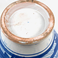Large Hand-thrown Blue on White Stoneware Pitcher with Beautiful Staple Repair
