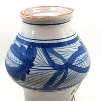 Large Hand-thrown Blue on White Stoneware Pitcher with Beautiful Staple Repair