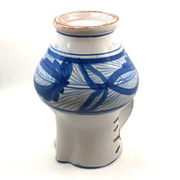 Large Hand-thrown Blue on White Stoneware Pitcher with Beautiful Staple Repair