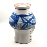 Large Hand-thrown Blue on White Stoneware Pitcher with Beautiful Staple Repair