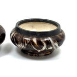 Salt Cellars, Pepper Shaker, Mustard Pot: James Macintyre Pottery "Agateware" Marbled Slipware Set, Staffordshire, c. 1860s