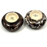 Salt Cellars, Pepper Shaker, Mustard Pot: James Macintyre Pottery "Agateware" Marbled Slipware Set, Staffordshire, c. 1860s