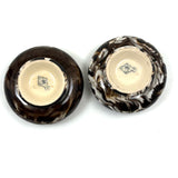 Salt Cellars, Pepper Shaker, Mustard Pot: James Macintyre Pottery "Agateware" Marbled Slipware Set, Staffordshire, c. 1860s