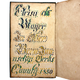 Glorious 1850 Pennsylvania German Fraktur Watercolor Bookplate with Pointing Hand, Berks County