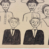 Ladies in Hats and Men with Large Ears, Fun Pen and Ink 1909 Hand-drawn Postcard