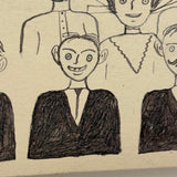 Ladies in Hats and Men with Large Ears, Fun Pen and Ink 1909 Hand-drawn Postcard