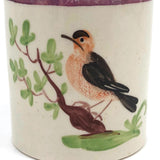 19th C. Lustreware Child's Cup with Hand-painted Thumbprint Bird and Branch