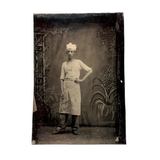 Young Man in Apron and Crown Like Hat, Moody and Poetic Feeling Antique Tintype