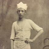Young Man in Apron and Crown Like Hat, Moody and Poetic Feeling Antique Tintype