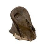 Stylized Modernist Slip Glazed Clay Head of a Woman with Craquelure