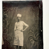 Young Man in Apron and Crown Like Hat, Moody and Poetic Feeling Antique Tintype