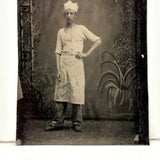 Young Man in Apron and Crown Like Hat, Moody and Poetic Feeling Antique Tintype