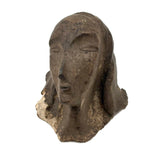 Stylized Modernist Slip Glazed Clay Head of a Woman with Craquelure