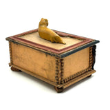 Charmer of a Old Folk Art Box with Carved Cat on Top and Figures at Corners