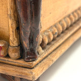 Charmer of a Old Folk Art Box with Carved Cat on Top and Figures at Corners