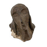 Stylized Modernist Slip Glazed Clay Head of a Woman with Craquelure