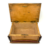 Charmer of a Old Folk Art Box with Carved Cat on Top and Figures at Corners