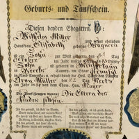1843 Beautifully Hand-colored Pennsylvania Fraktur Marriage Certificate, Framed
