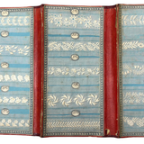 Endlessly Unfolding Red Leather Portfolio of 79 1850s-60s Hand-embroidered Lace Samples