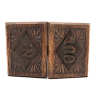 In and Out, Earlyish 20th Century Chip Carved Oak Hinged Desk Sign