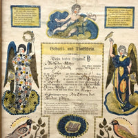 1843 Beautifully Hand-colored Pennsylvania Fraktur Marriage Certificate, Framed
