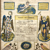 1843 Beautifully Hand-colored Pennsylvania Fraktur Marriage Certificate, Framed