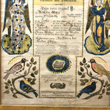 1843 Beautifully Hand-colored Pennsylvania Fraktur Marriage Certificate, Framed