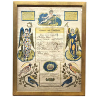 1843 Beautifully Hand-colored Pennsylvania Fraktur Marriage Certificate, Framed