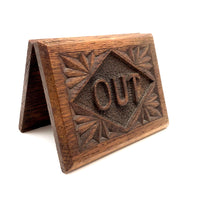 In and Out, Earlyish 20th Century Chip Carved Oak Hinged Desk Sign