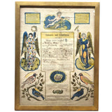 1843 Beautifully Hand-colored Pennsylvania Fraktur Marriage Certificate, Framed