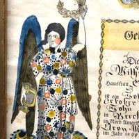 1843 Beautifully Hand-colored Pennsylvania Fraktur Marriage Certificate, Framed