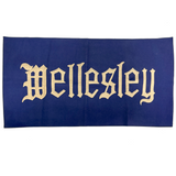 c. 1920's Wellesley White on Blue Wool Felt Banner with Applied, Gothic Style Lettering