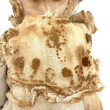 Very Soulful Antique Cork Stuffed Stocking Doll with Button Eyes and Embroidered Dress