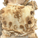 Very Soulful Antique Cork Stuffed Stocking Doll with Button Eyes and Embroidered Dress