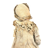 Very Soulful Antique Cork Stuffed Stocking Doll with Button Eyes and Embroidered Dress
