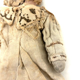 Very Soulful Antique Cork Stuffed Stocking Doll with Button Eyes and Embroidered Dress