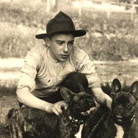 Beautiful Boy with Pair of French Bulldogs Antique Snapshot Photo