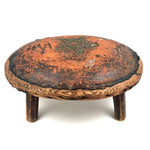 Star Studded Antique Leather Covered Stool in Bittersweet Paint, with Nailed Mend