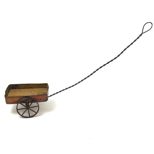 Old Handmade Tin and Wood Wagon Pull Toy with Great Color