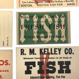 Set of Eight Old New York and Boston Fishmonger Delivery Slips with Great Graphics