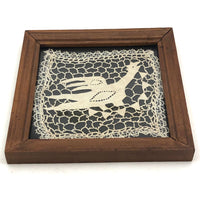 Very Fine Antique Needle Lace Crowing Bird, Framed 