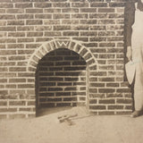Pair of Young Brick Layers Flanking Their Work, Terrific Antique Occupational (Apprentice?) Mounted Photo