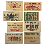 Set of Eight Old New York and Boston Fishmonger Delivery Slips with Great Graphics